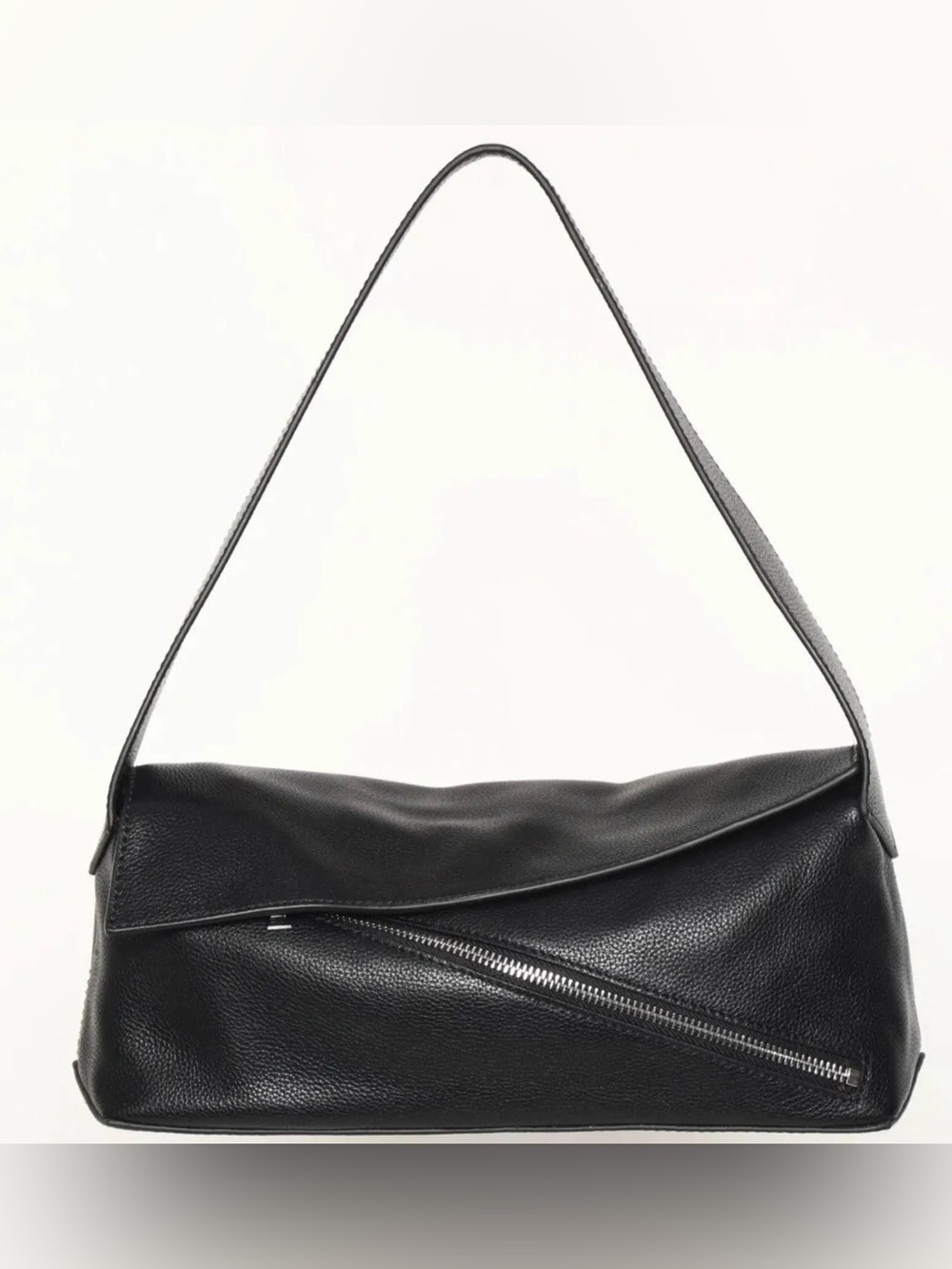 Walter Baker Jagger Black Leather Shoulder Bag Silver Hardware Zip, Lined